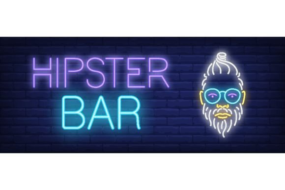 Download Hipster Bar Neon Sign. Glowing Inscripti - Glowing Collection