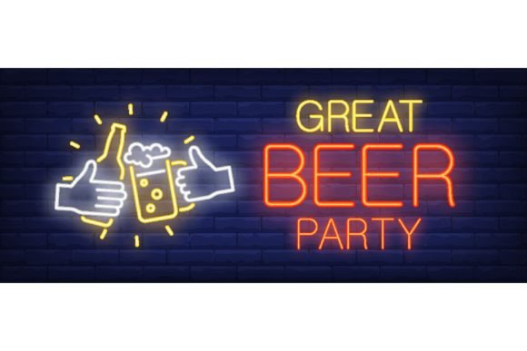 Download Great Beer Party Neon Sign. Glowing Insc - Glowing Collection