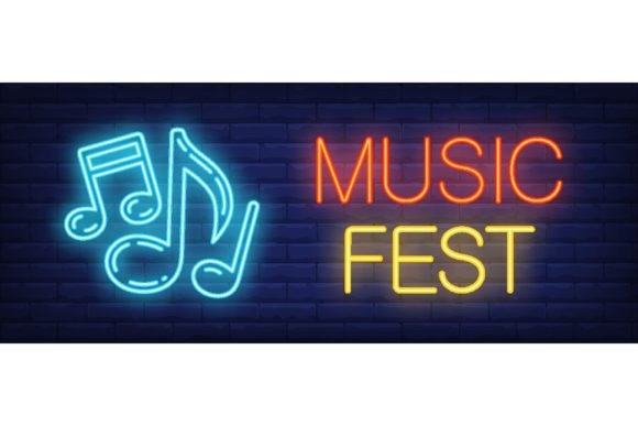 Download Music Fest Neon Sign. Glowing Inscriptio - Glowing Collection